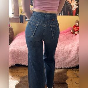 Vintage 70s High Rise XS S 24 Land Lubber Bell Bottoms Dark Wash Hippie Flares